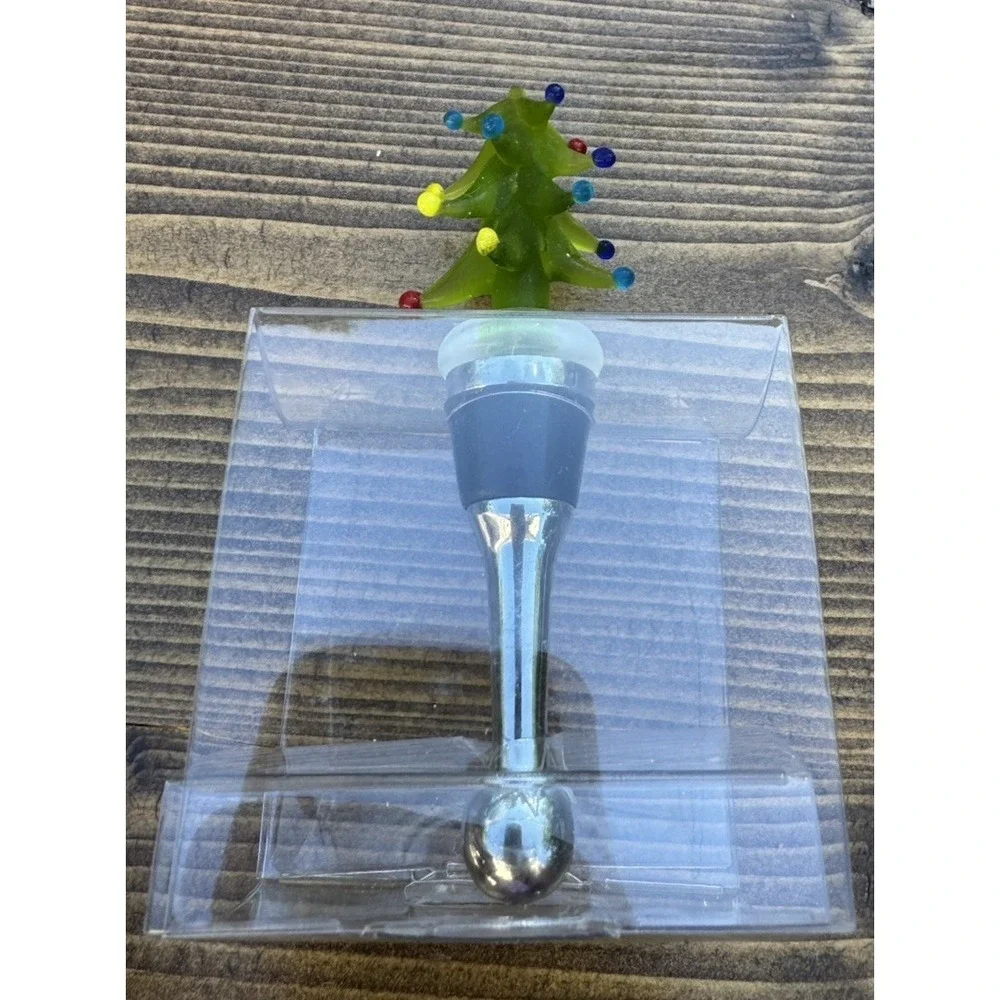Christmas Tree Wine Bottle Stopper Pier 1 Hand Blown‎ Art Glass Holiday Decor